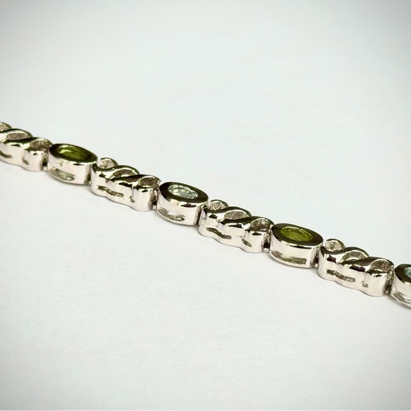 Blue TOPAZ & Green PERIDOT Oval 4x3mm Tennis BRACELET Sterling SILVER 925 NEW - Picture 6 of 10